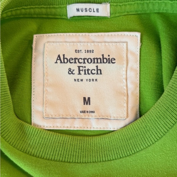 Abercrombie & Fitch Mens Size M Muscle T-Shirt Green Logo Spellout Preppy Y2K - Picture 4 of 7